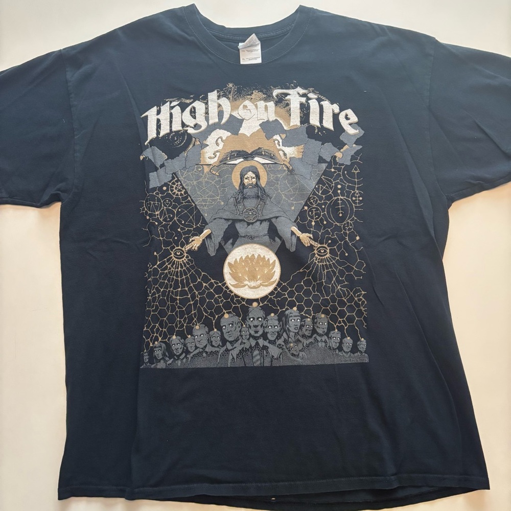 Y2K skull kraken high on fire band graphic shirt